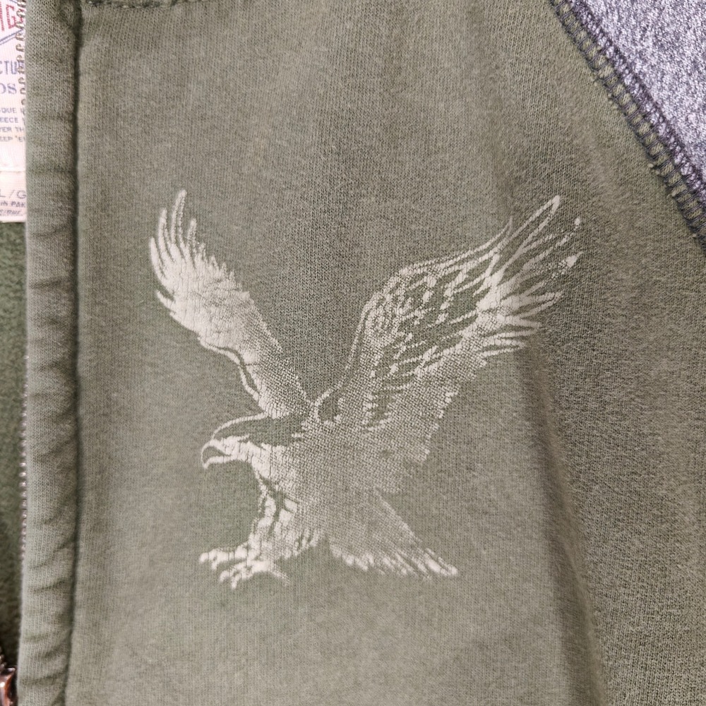 American Eagle Mens Full Zip Hoodie Green Gray Colorblock Eagle Graphic Large - Picture 4 of 7